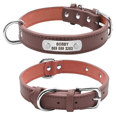 PU Leather Dog Collar Durable Padded Personalized Pet ID Collars Customized for Small Medium Large Dogs Cat Red Black Brown