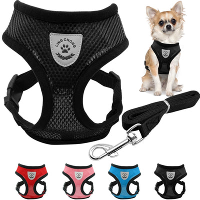 Breathable Mesh Small Dog Pet Harness and Leash Set Puppy Cat Vest Harness Collar For Chihuahua Pug Bulldog Cat arnes perro