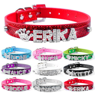 Bling Personalized Pet Dog Collar Rhinestone Customized Free Name Diamond Bucklet XS S M L